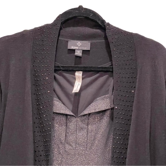 Ronni Nicole 1X Blk Full Length Sweater w/ Blk Embellishment-Neck & Front - Picture 3 of 5